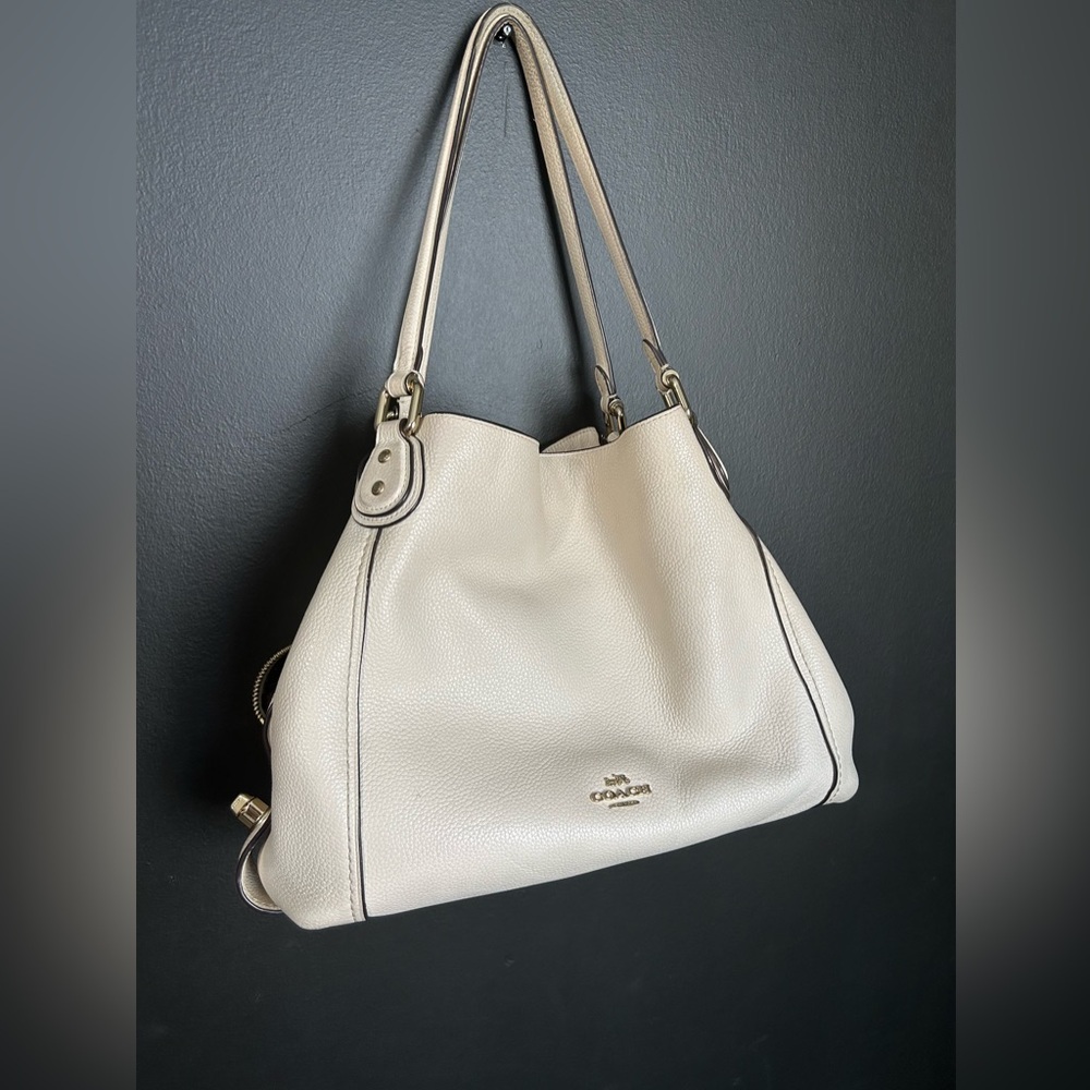 Coach Pebbled Leather Gallery Tote Bag 57125 Cream Shoulder Purse